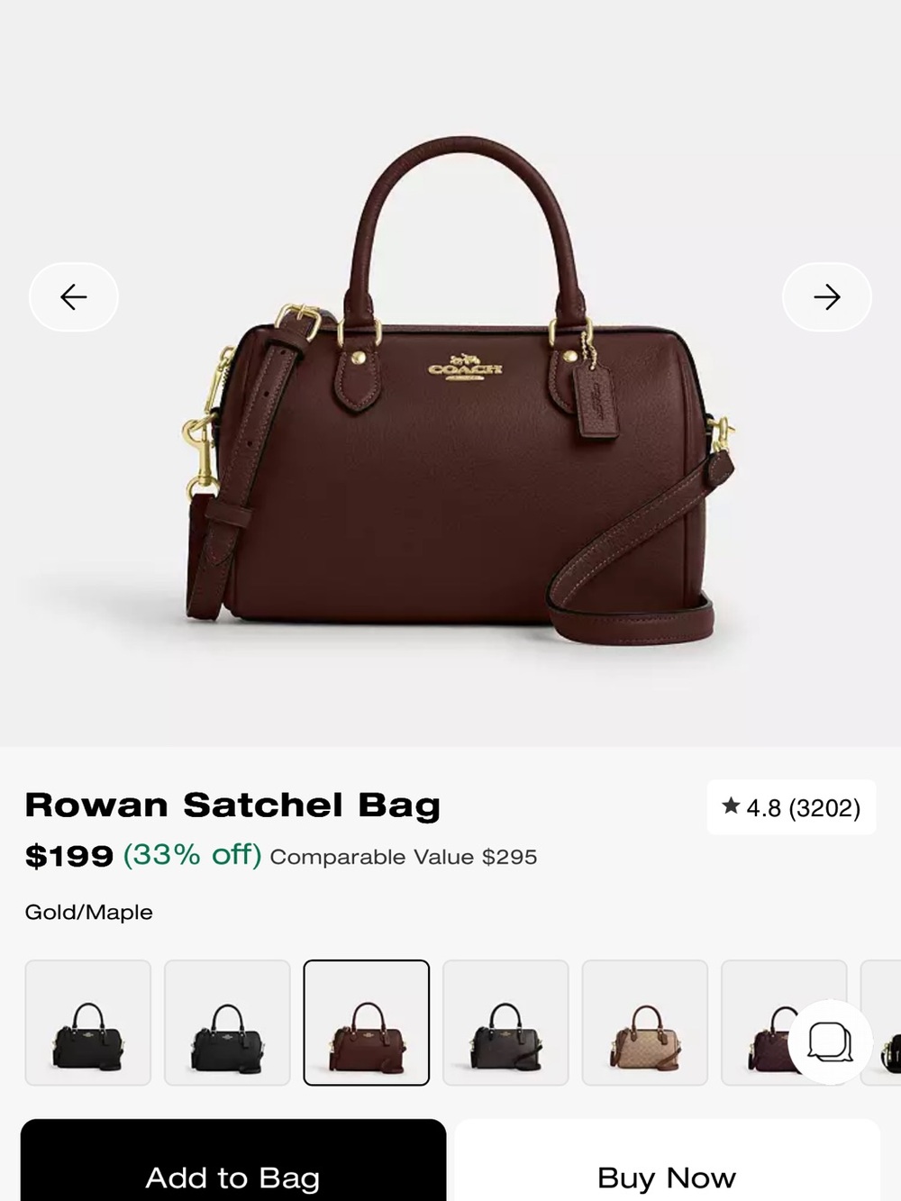 NWOT Medium Coach Rowan Satchel in Maple
